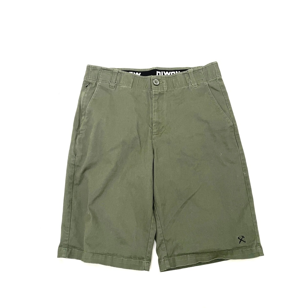 Dixxon Chino Shorts Mens 32 Olive Green Stretch Hidden Zip Pocket Logo 10"
